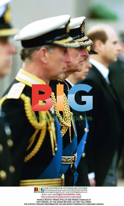 Prince Phillip and Prince Charles at Queen Mother's Funeral