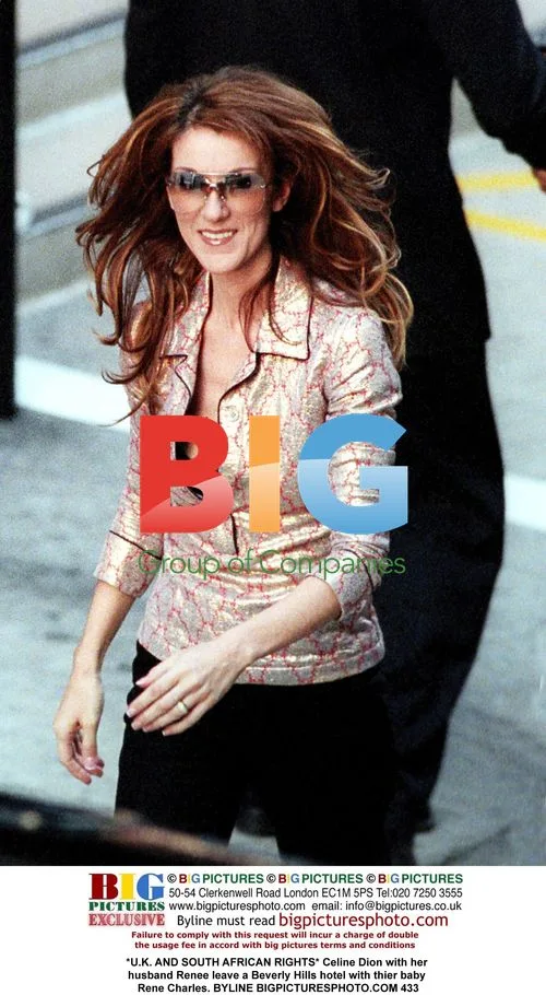 Celine Dion and husband leaving hotel with baby
