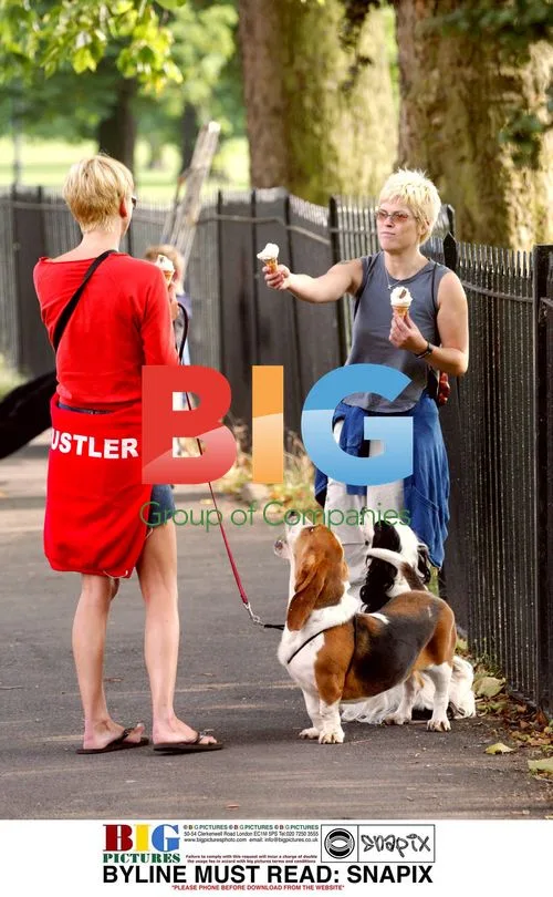 Sara Cox and Emma B with dogs in Primrose Hill