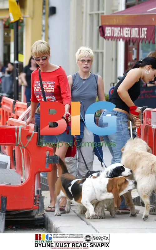 Sara Cox and Emma B with dogs in Primrose Hill