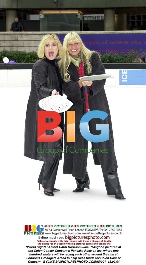 Actors Carol Harrison & Julie Peasgood at Colon Cancer Concern's Pancake Race on Ice