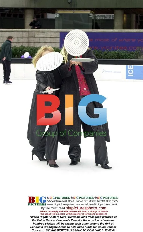 Actors Carol Harrison and Julie Peasgood at Colon Cancer Concern's Pancake Race