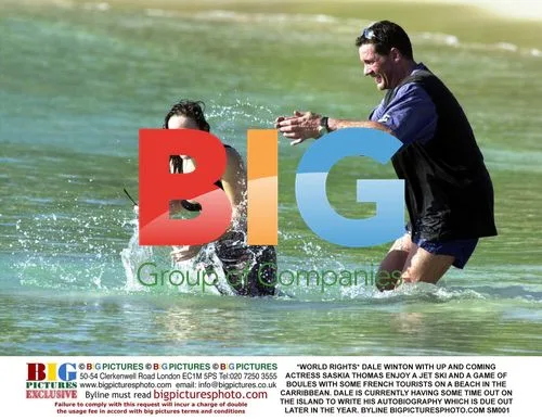 Dale Winton with Saskia Thomas on Caribbean beach