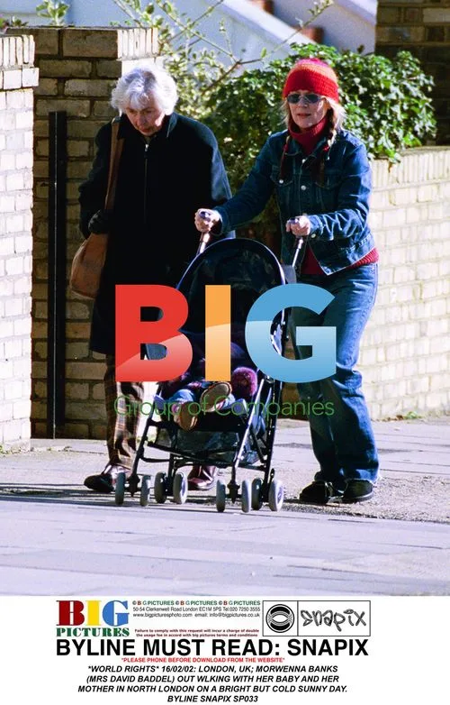Morwenna Banks out walking with baby
