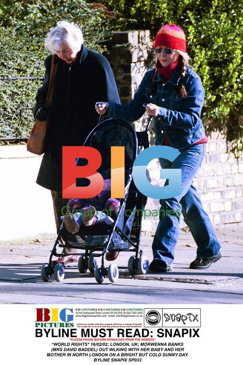 Morwenna Banks out for a walk with her baby