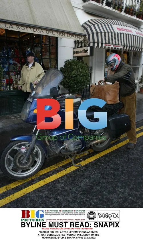 Jeremy Irons Arrives at San Lorenzo's on Motorbike