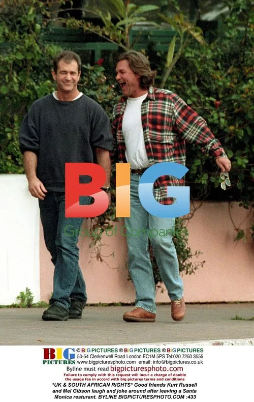 Kurt Russell and Mel Gibson Laughing in Santa Monica
