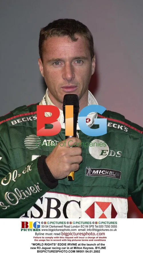 Eddie Irvine at Jaguar R3 launch in Milton Keynes
