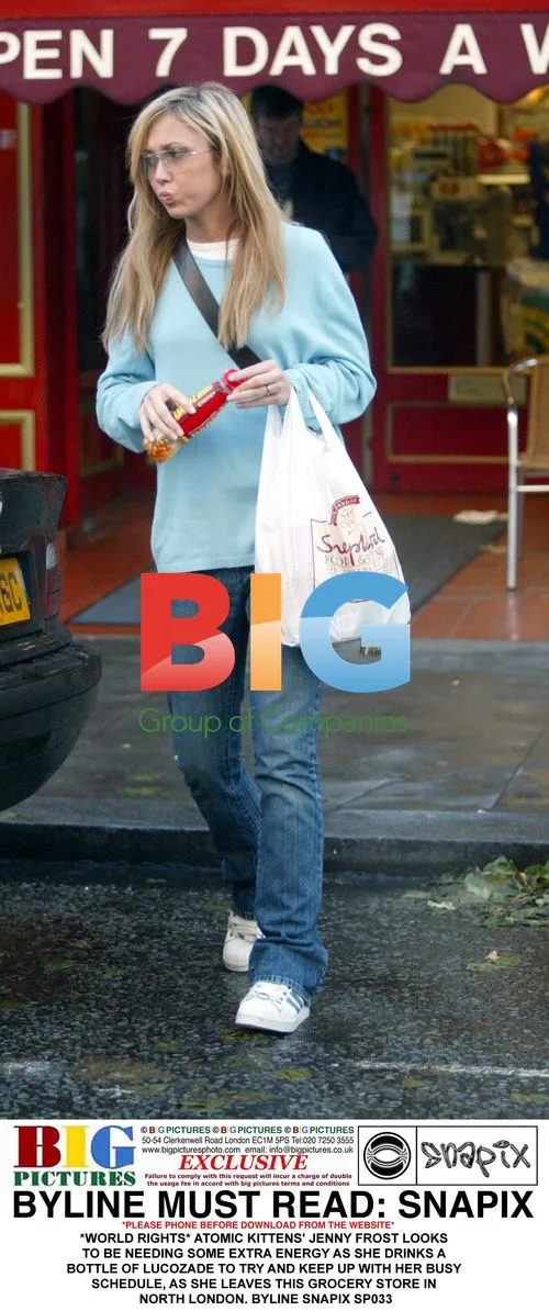 Jenny Frost Drinks Lucozade in North London