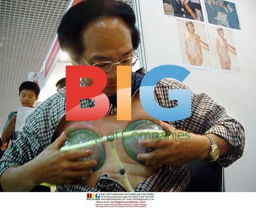 Inventor demonstrates breast enlargement device