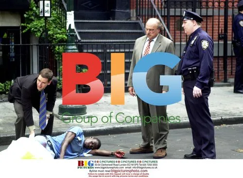 Dennis Franz and Mark-Paul Gosselaar on NYPD Blue set