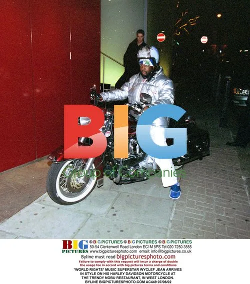 Wyclef Jean arrives at Nobu on motorcycle