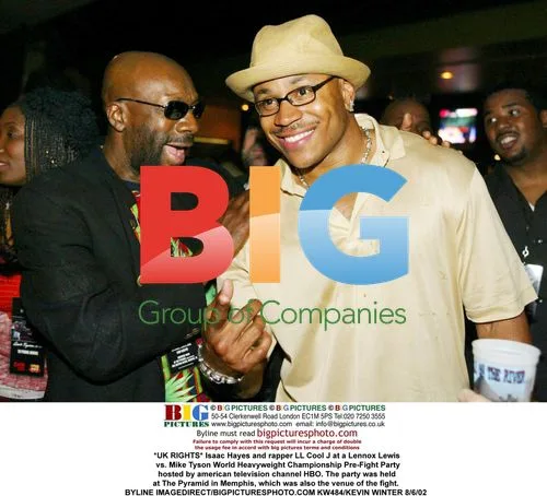 Isaac Hayes and LL Cool J at Lennox Lewis vs. Mike Tyson fight party