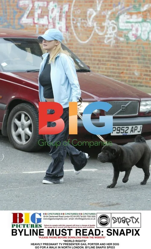 Gail Porter walks dog while pregnant in London