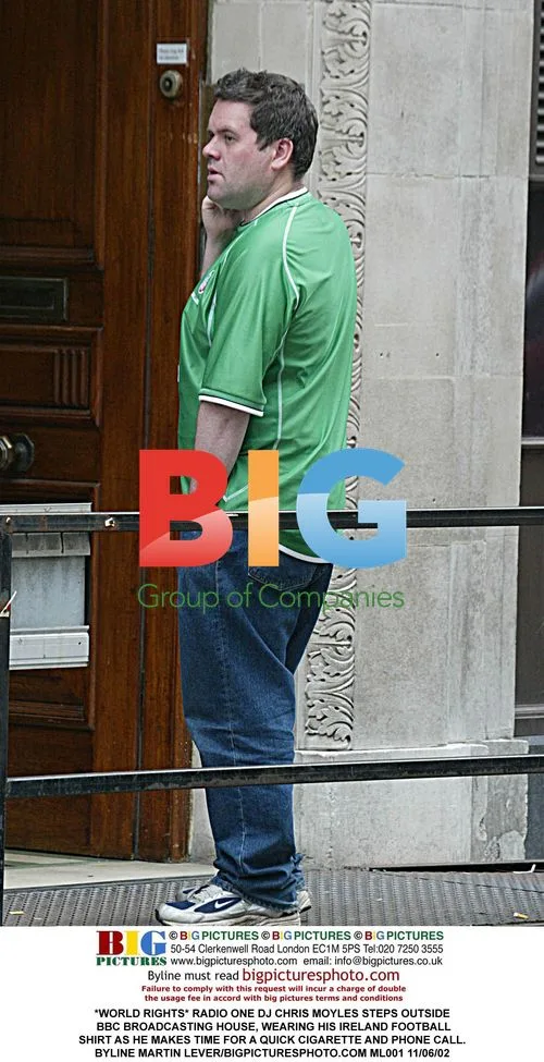 CHRIS MOYLES TAKING BREAK OUTSIDE BBC HOUSE