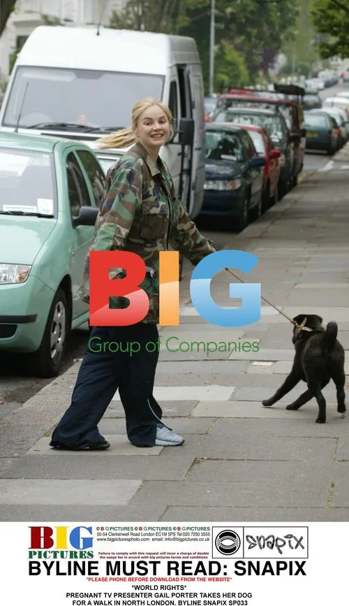 Pregnant TV presenter Gail Porter walks dog