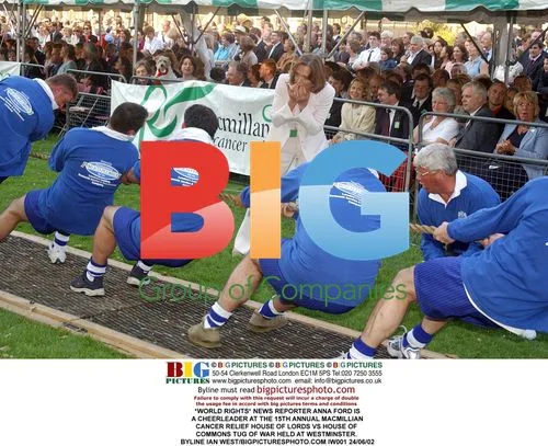 News Reporter Anna Ford Cheerleading at Tug of War Event