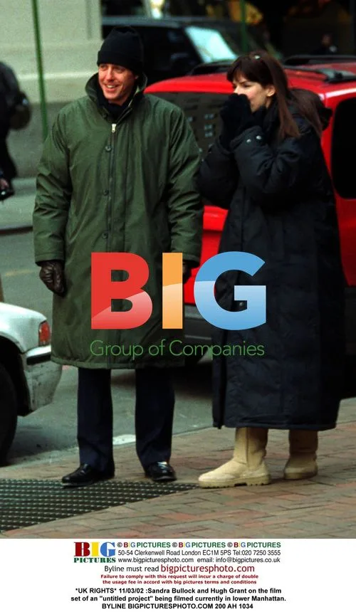 Sandra Bullock and Hugh Grant on Film Set in Manhattan