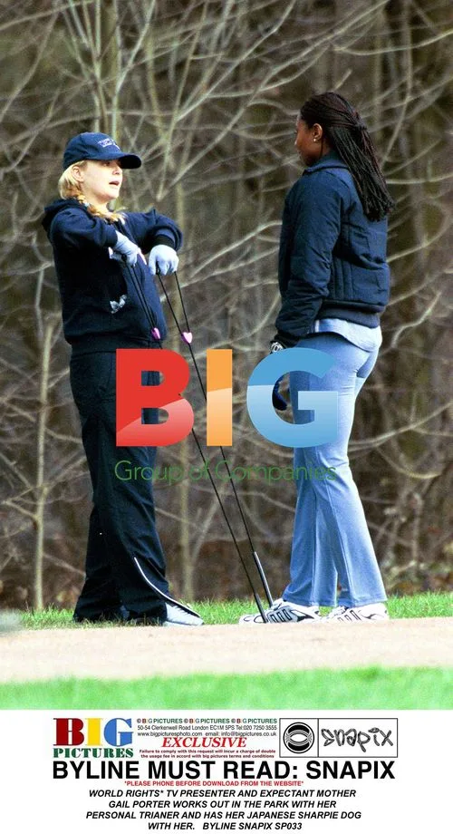 Gail Porter Exercises with Trainer and Dog