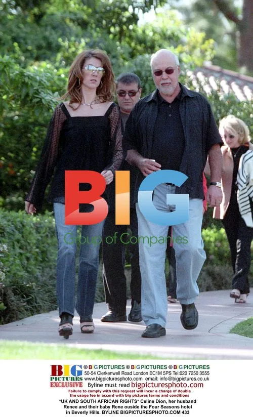 Celine Dion with family outside Beverly Hills hotel