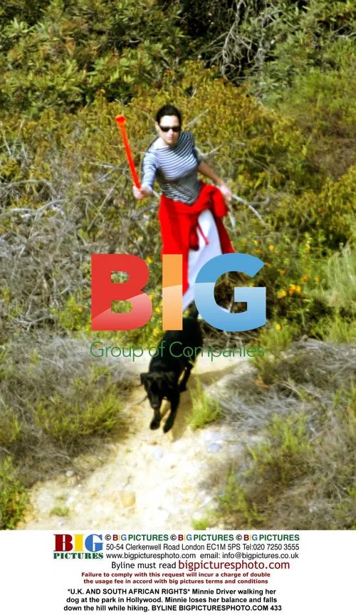 Minnie Driver falls while hiking with dog