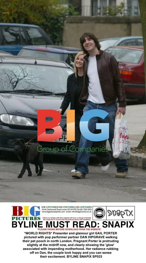 Gail Porter and Dan Hipgrave walk pet dog