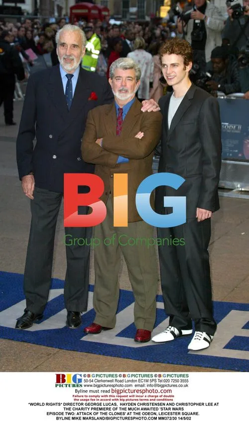 George Lucas, Hayden Christensen and Christopher Lee at 'Star Wars' Premiere