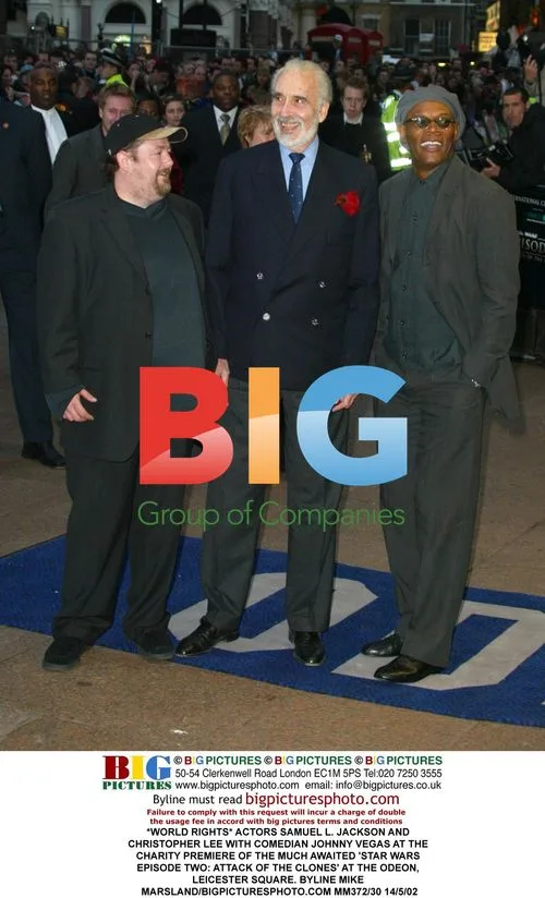 Samuel L. Jackson, Christopher Lee, and Johnny Vegas at 'Star Wars' Premiere