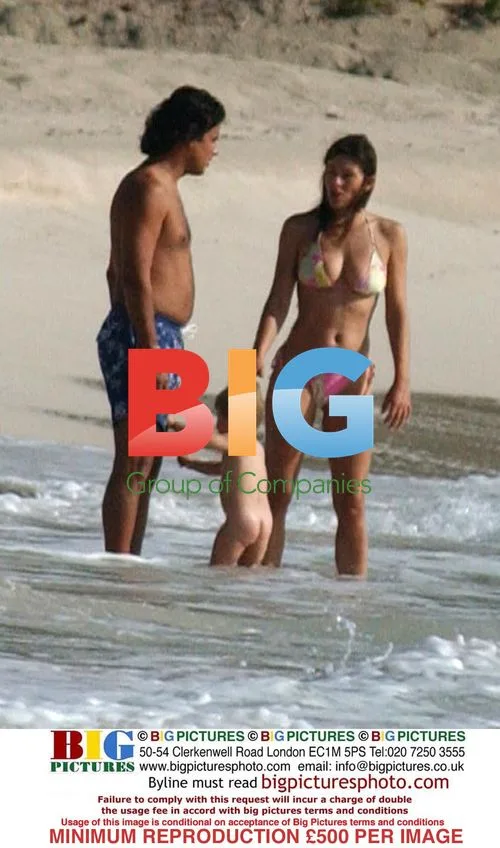 Elizabeth Hurley on Caribbean beach with family