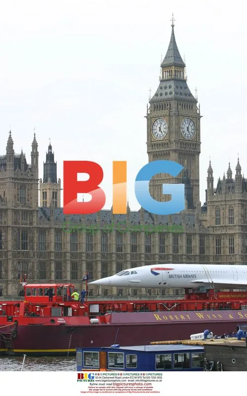 Concorde on Barge Past Big Ben