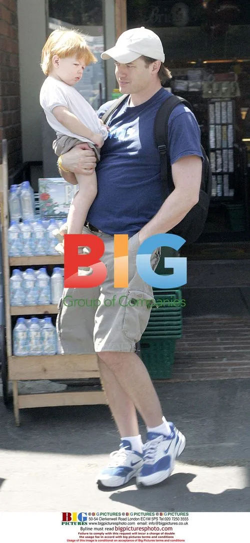 Brendon Fraser Shops with Son at LA Farmer's Market