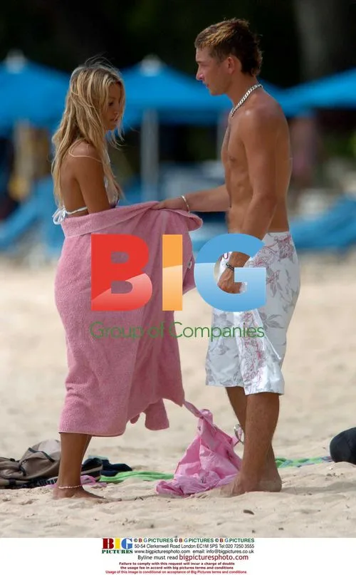 Scott Sullivan and Jodie Marsh on Barbados beach