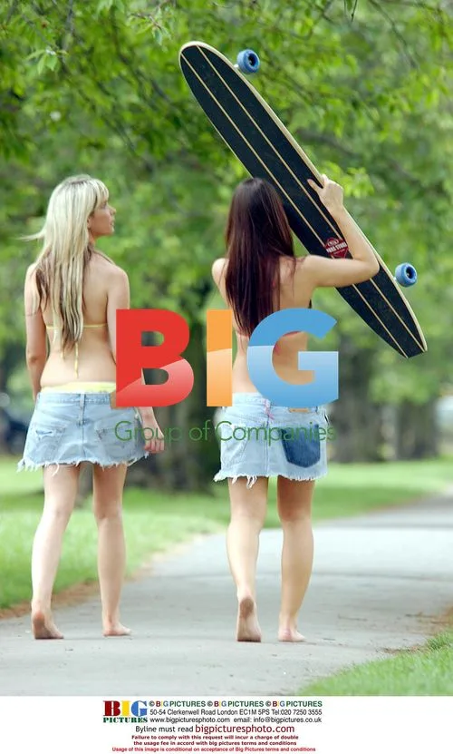 Glamour Models Melissa and Jo Sunbathe and Skateboard