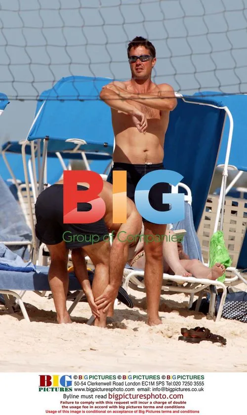 England Cricketers on Beach in Barbados