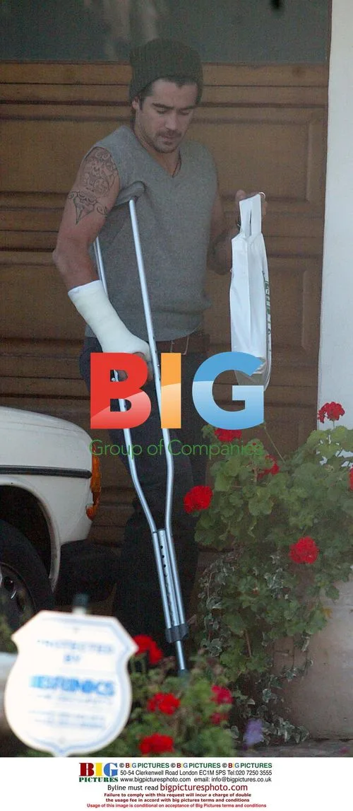 Colin Farrell spotted using one crutch in Malibu