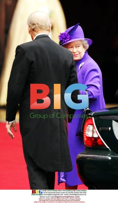 Queen and Princes at Grosvenor-van Cutsem Wedding