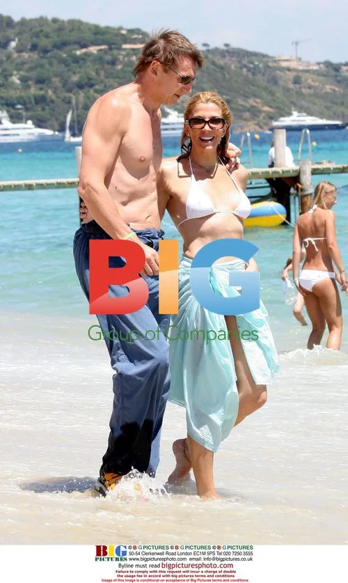 Liam Neeson and Natasha Richardson on Beach in France