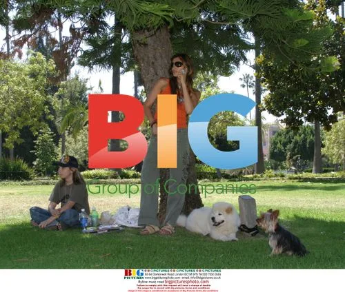 Zeta Graff relaxes in LA park with son and dogs