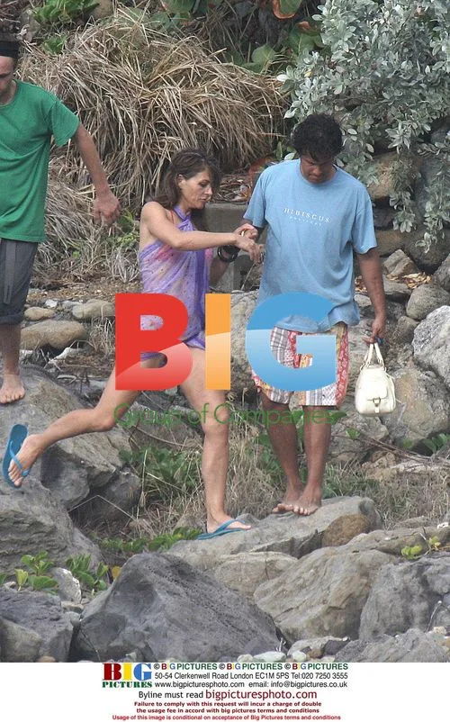 Elizabeth Hurley on St Barths for swimwear shoot