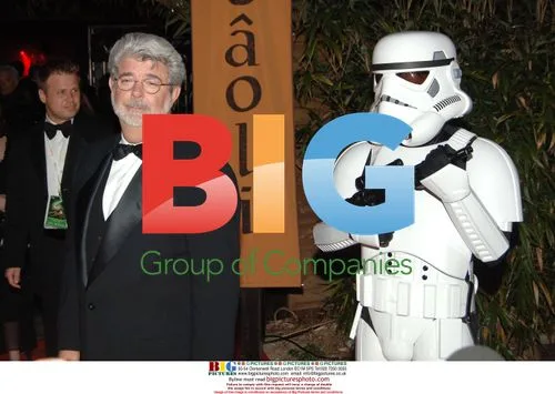 George Lucas and Stormtrooper at Star Wars Premiere Afterparty