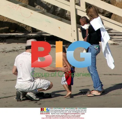 Brad Pitt and Angelina Jolie with Kids at Beach