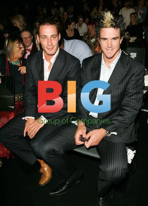 Kevin Pietersen and Simon Jones at Julien McDonald show