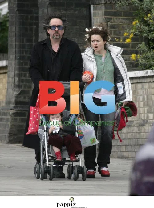 Helena Bonham Carter with Tim Burton and Son in London