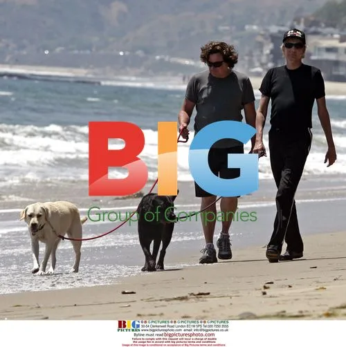Barry Manilow strolls on beach with dogs