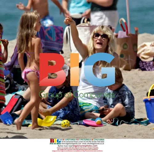 Laura Dern at the beach with son