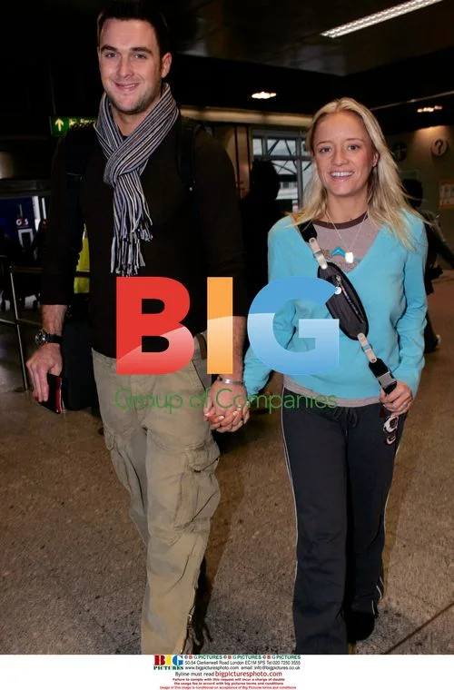 Newlyweds Lucy Davis and Owain Yeoman Depart Heathrow