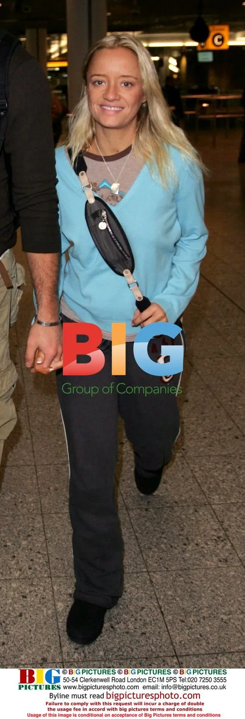 Newlyweds Lucy Davis and Owain Yeoman at Heathrow