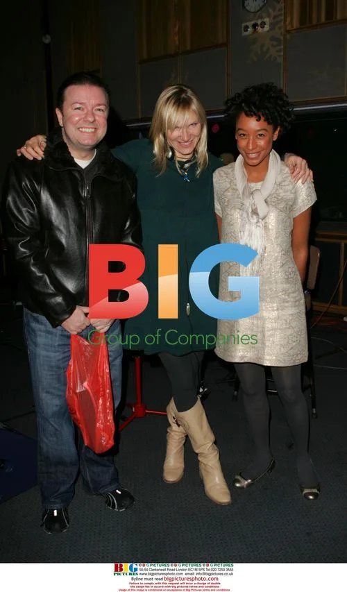 Ricky Gervais, Jo Whiley, and Corinne Bailey Rae at Radio 1 Christmas Party
