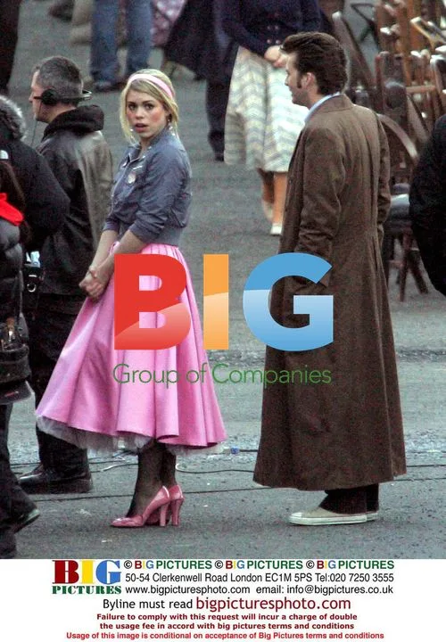 Billie Piper and David Tennant on Doctor Who set in Cardiff