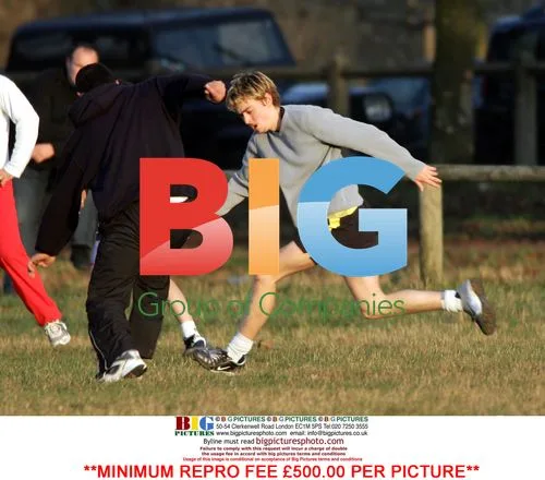 Euan Blair plays football with mates in Paris